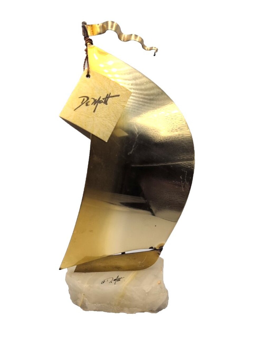 Vintage 70s John DeMott Brass Sailboat on Onyx Base Signed w/ Original Tag VGC